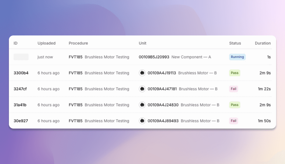 TofuPilot dashboard showing real-time OpenHTF test execution with live status updates for each test phase