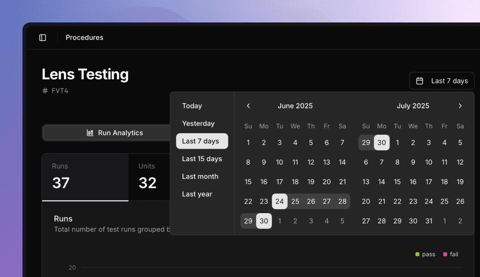 Date filter interface for selecting specific days or date ranges