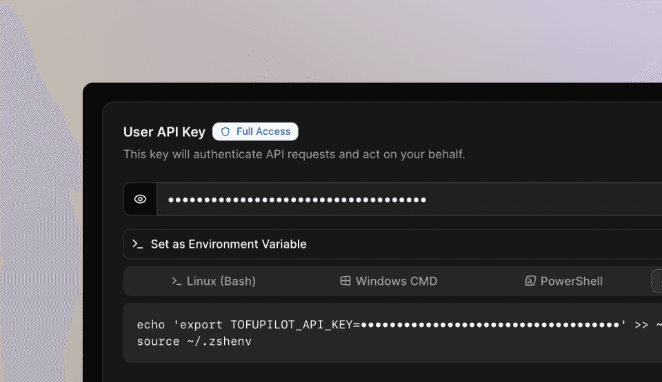 API Key management interface