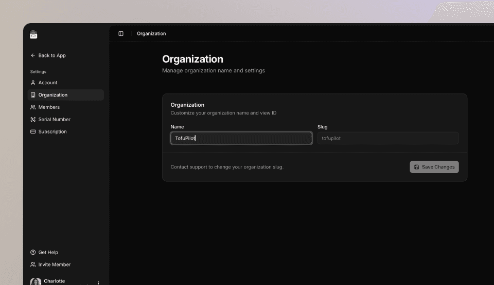 Organization settings