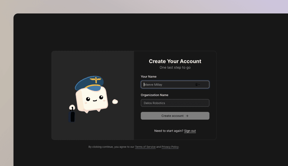 User Sign Up Organization