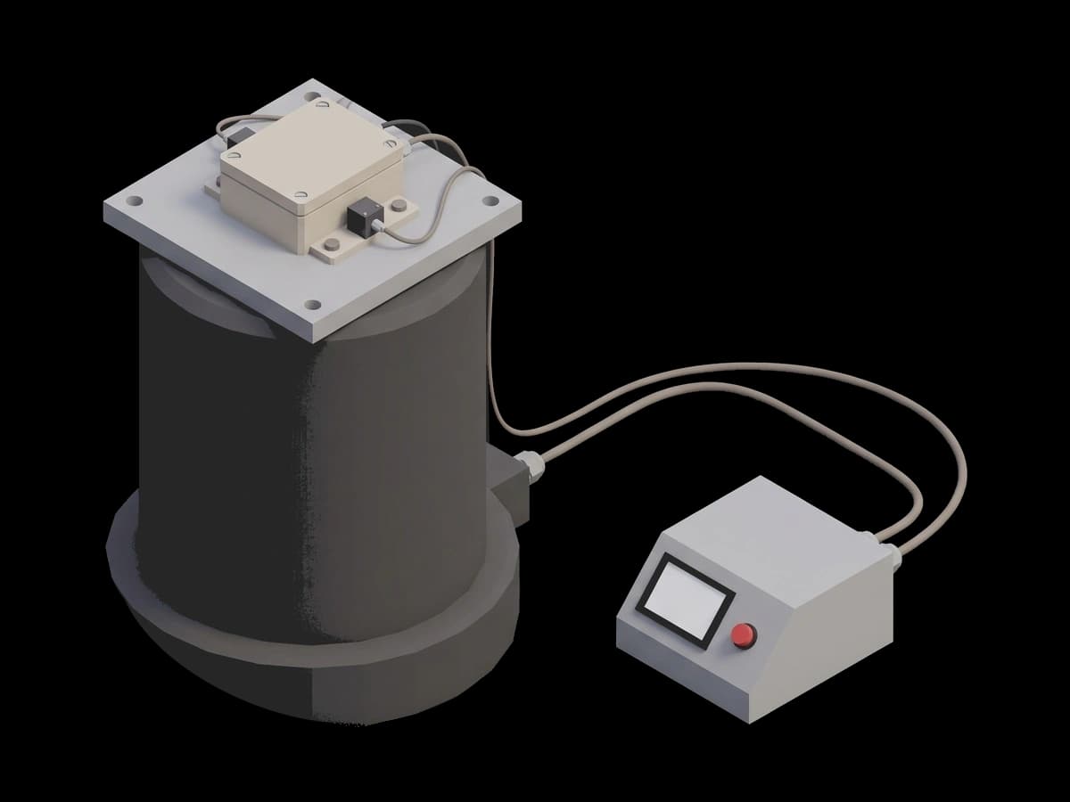 Vibration shaker with a mounted test fixture and controller