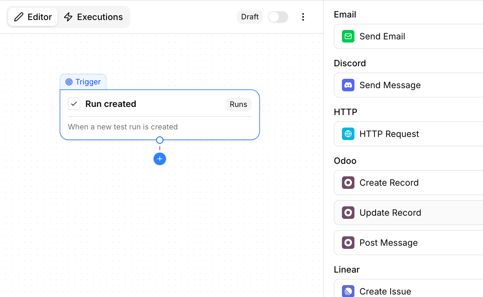 Action palette by category
