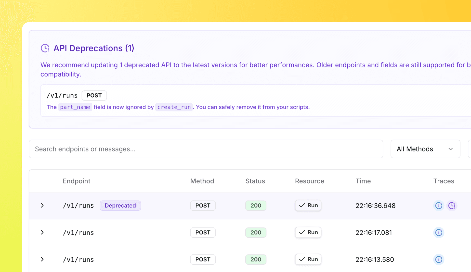 TofuPilot API Activity page showing API usage, errors, and performance metrics