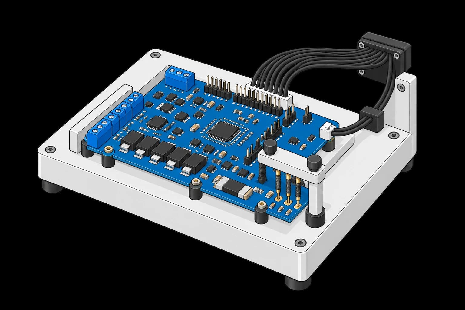 BMS protection board in a fixture with cell-sense wiring and protection-test probes