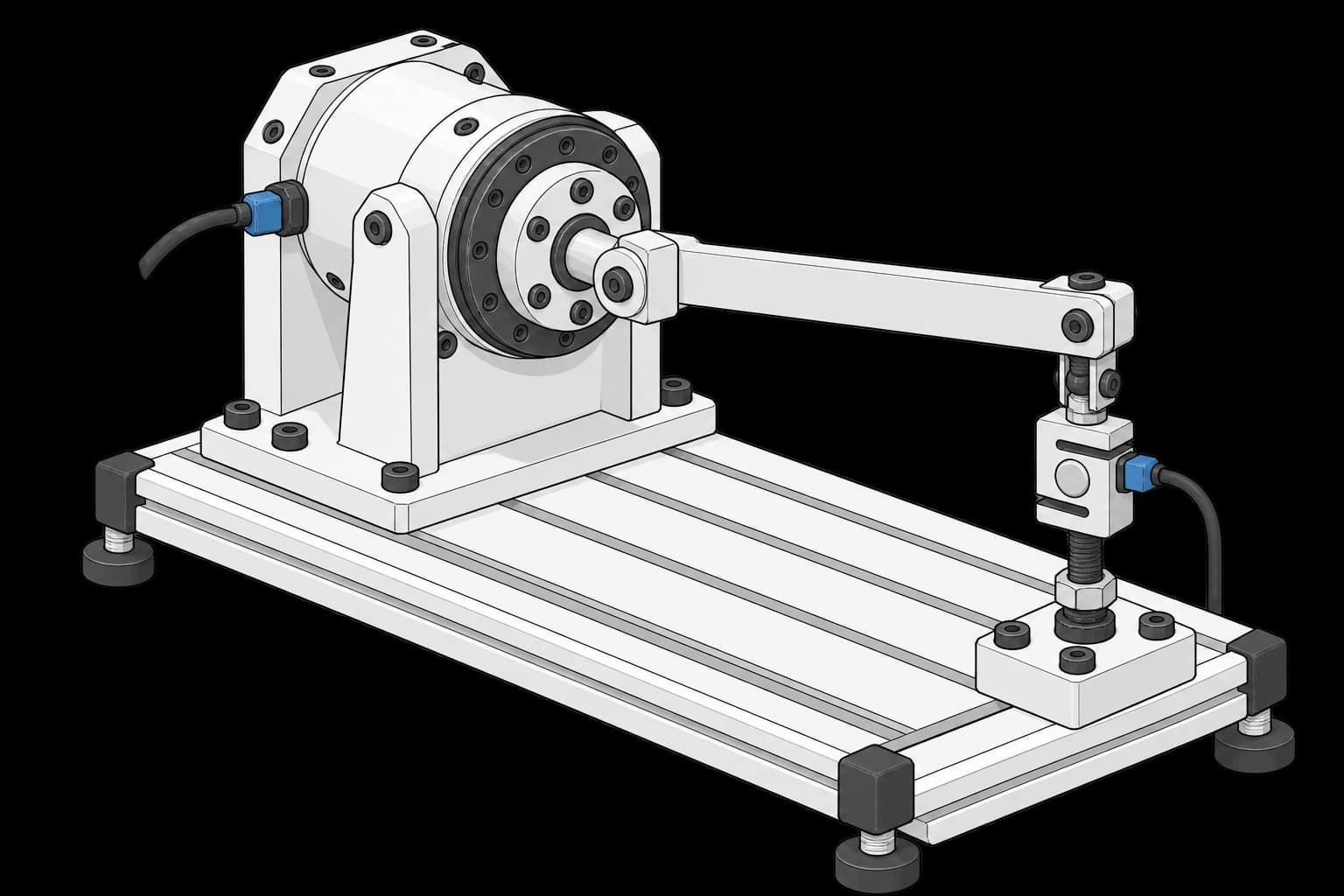 Joint actuator with a radial lever and a perpendicular loading screw and load cell