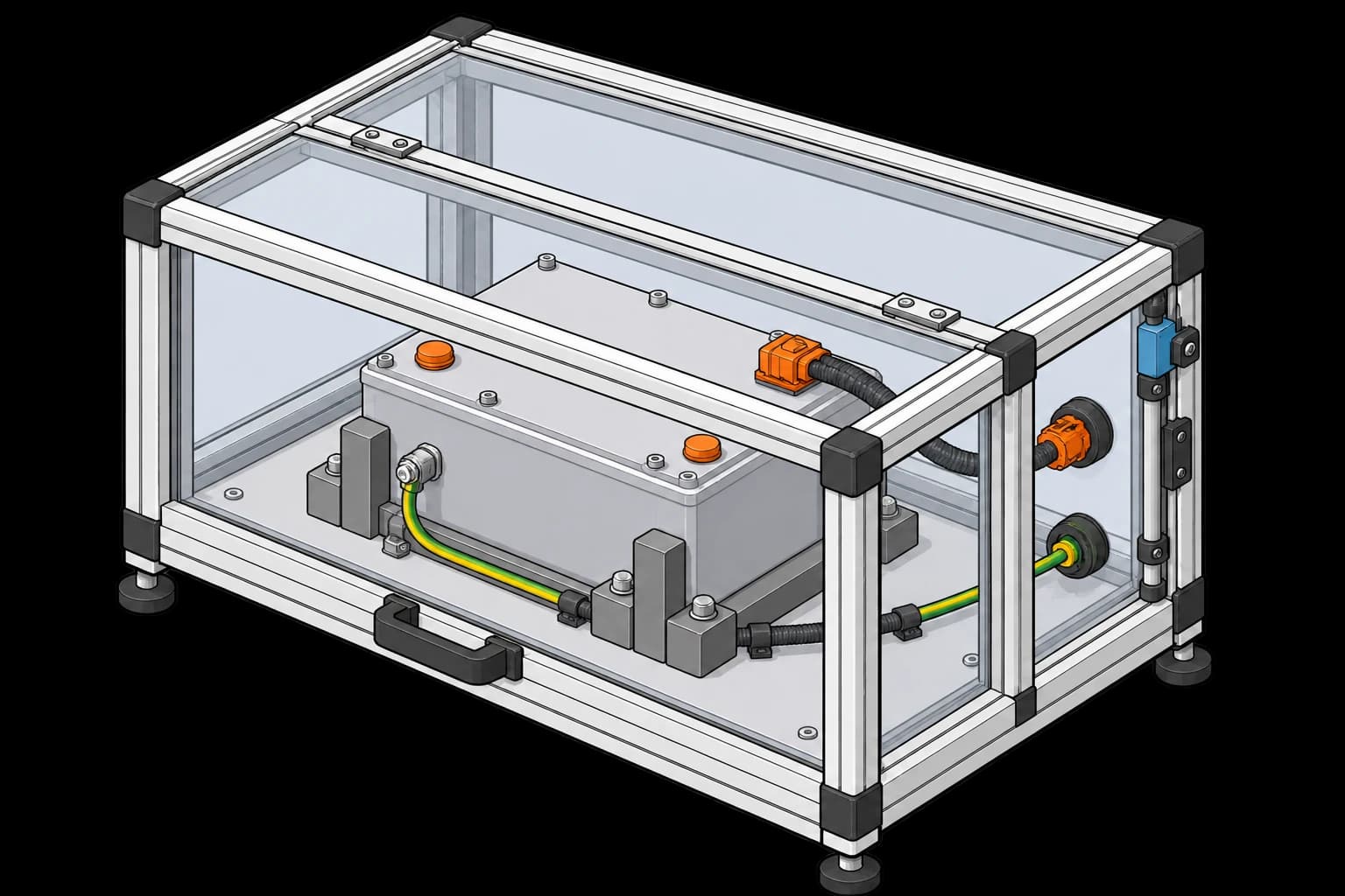 Battery pack secured inside a closed interlocked electrical-test enclosure