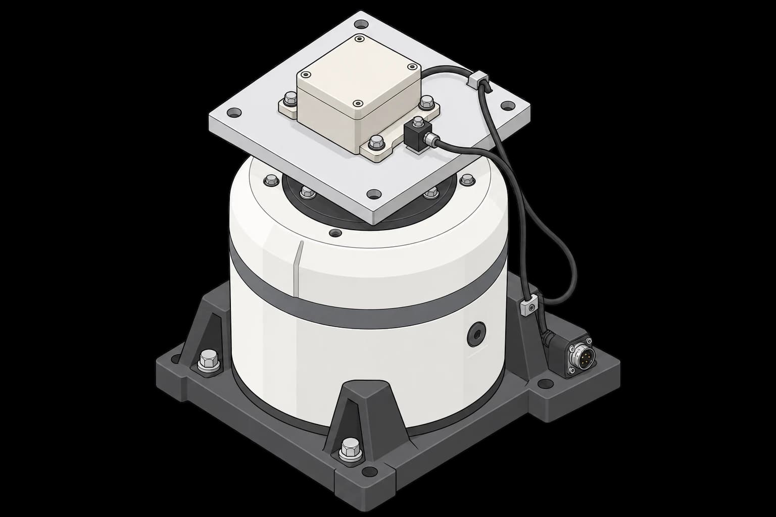 Electronic unit and accelerometer bolted to a shaker fixture plate