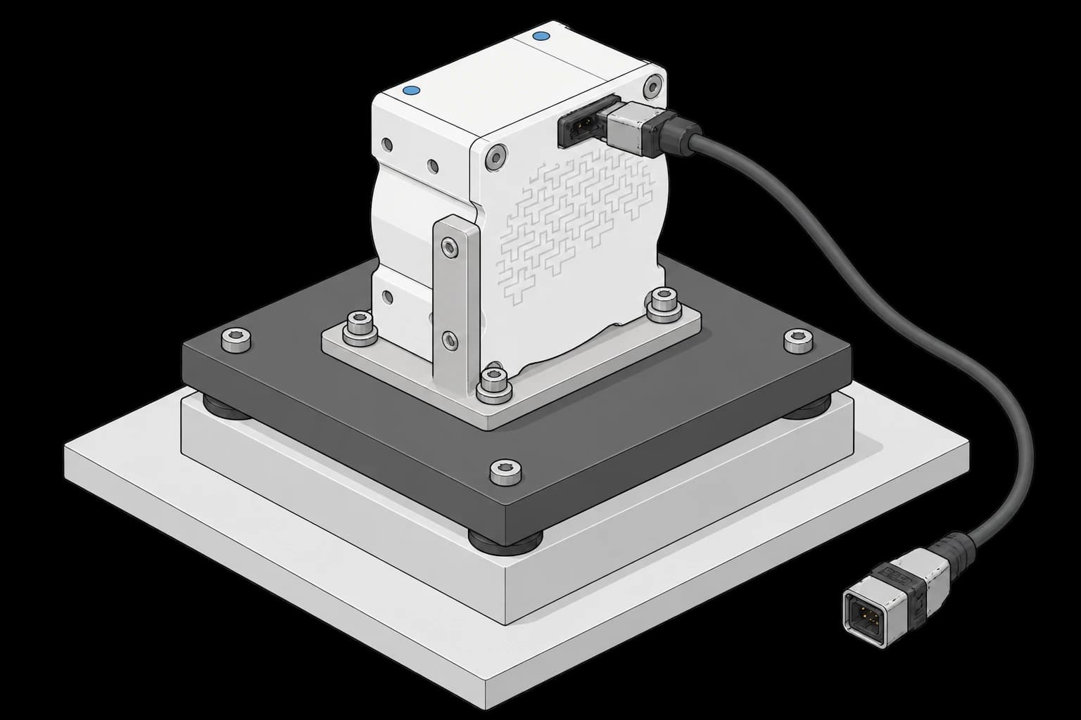 Enclosed reaction wheel bolted to an adapter on a test platform
