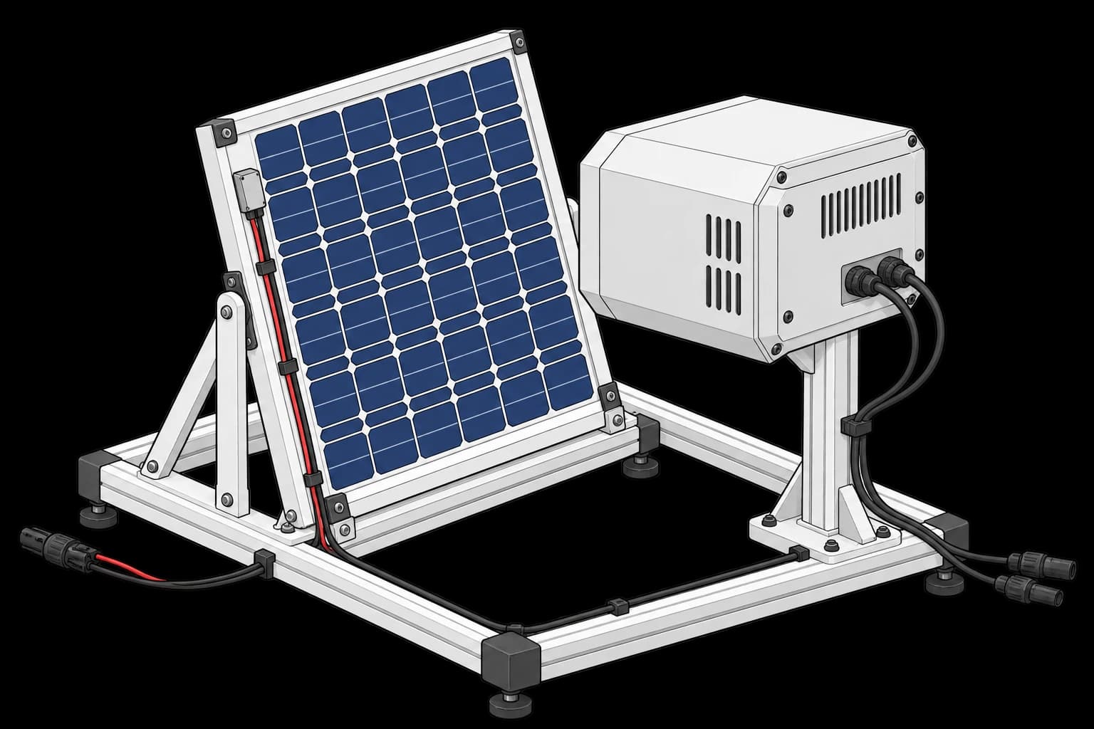 Solar panel facing an illumination head on a flash-test fixture