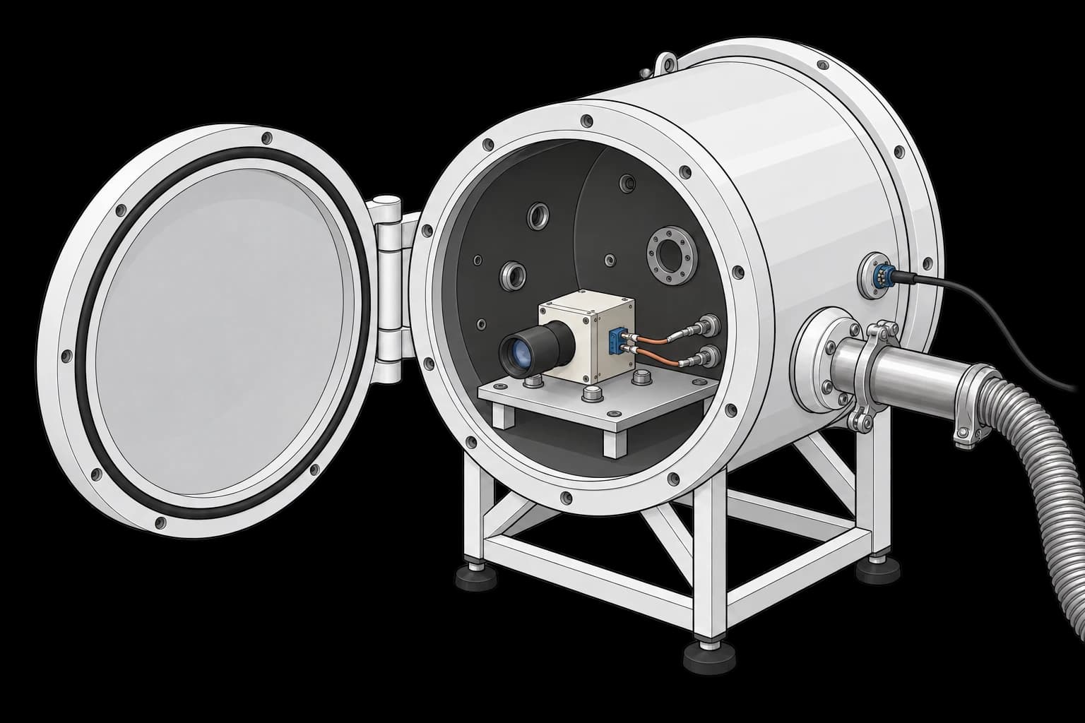 Star tracker on a platen inside an open thermal-vacuum chamber with separate feedthroughs