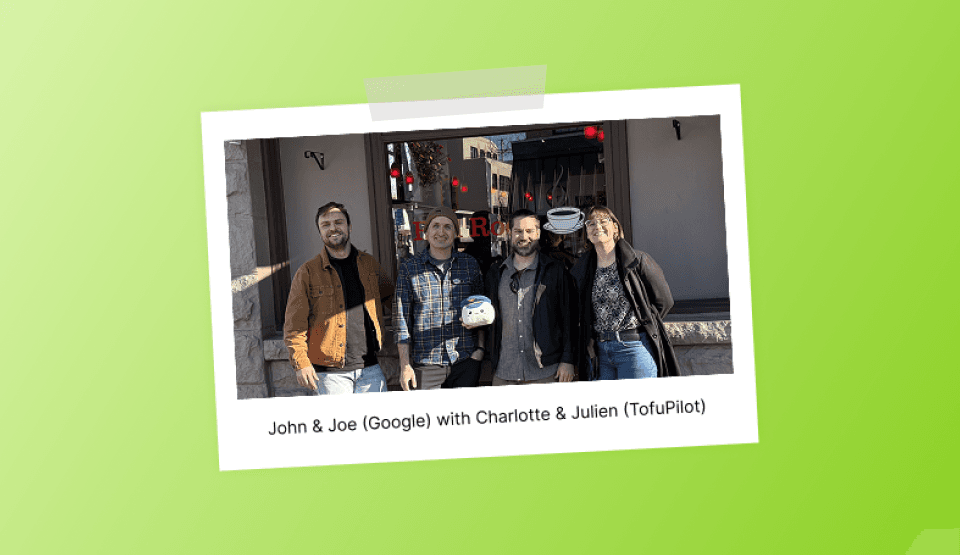 Photo of the TofuPilot co-founders with the OpenHTF founders at Google headquarters