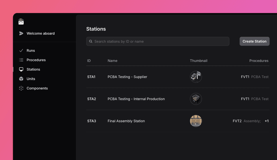 Screenshot of the Station page demonstrating how to create and manage stations.