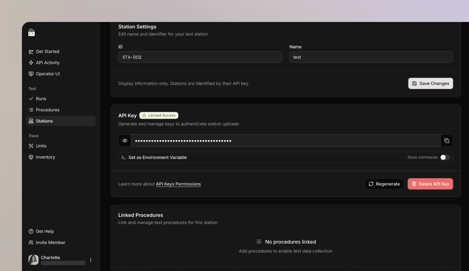 Station API key configuration