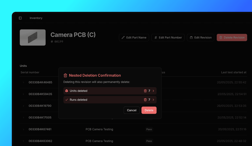 Component deletion confirmation